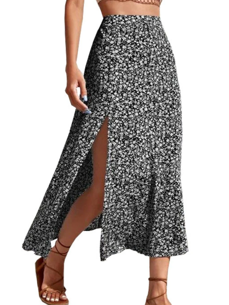 

Half Length Skirt Floral Dress Slit A-line Buttocks Wrapped Valentine's Day Female Clothing Spring Summer Thin Sexy Party Wear