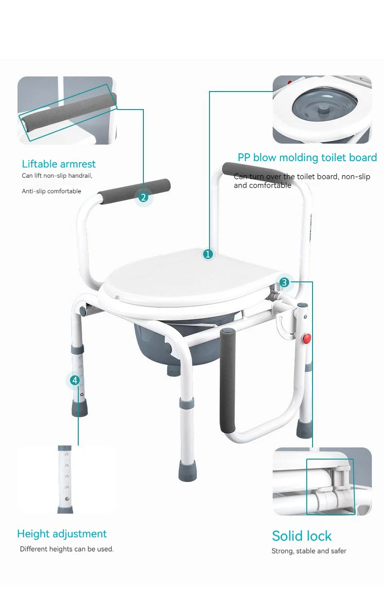 Disabled Medical Suppliers commode toilet chair Support with bedpan for the Elderly and Adults 4