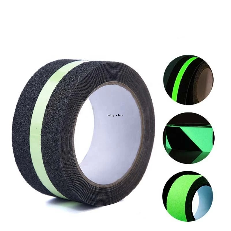 5cm*5m Twill Anti-Slip Green Glow In The Dark Tapes Black Non-Slip Adhesive Grip Strips For Slippery Surface Stairs Steps Floor