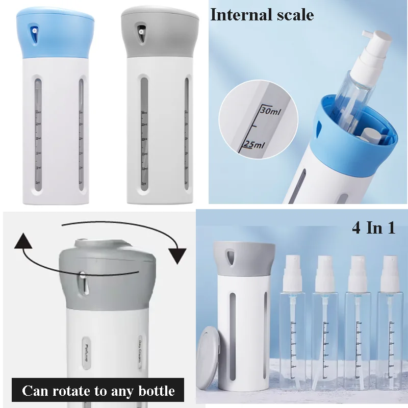 4 In 1 Portable Travel Liquid Dispenser Bottle Refillable Leakproof for Travel Container For Perfume Shampoo Conditioner Lotion