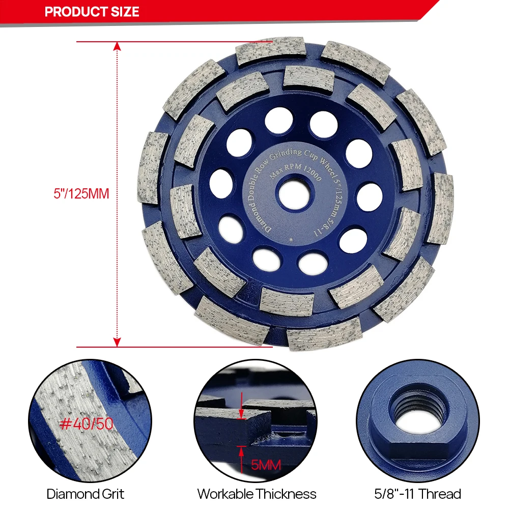 DT-DIATOOL 5-Inch Diamond Turbo Cup Wheel - For Concrete, Granite, Marble Grinding On Angle Grinder