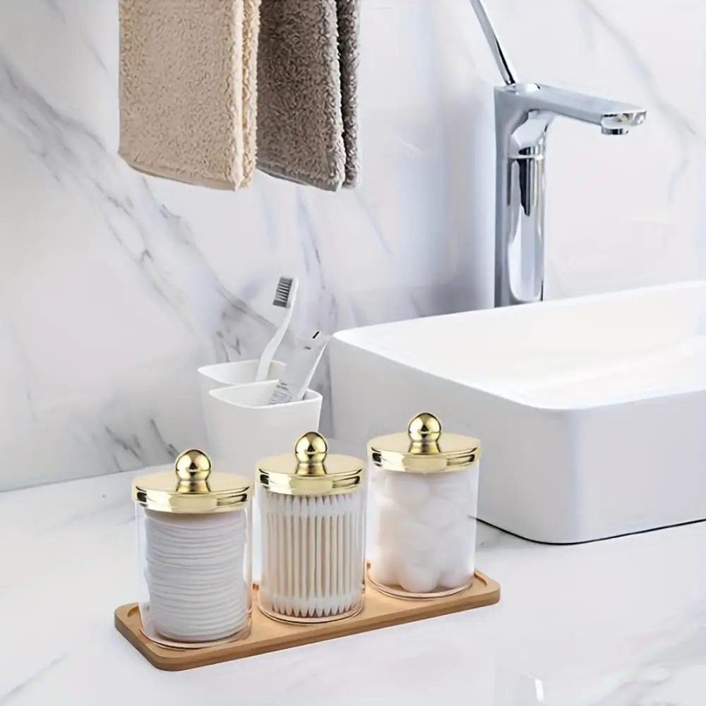 Description Picture 5 of item3 Piece Bathroom Organizer - Cotton Swab Holder, Acrylic Apothecary Jar with Lid, Round Cotton Swab Dispenser for Floss