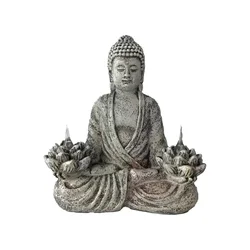 Illuminated Lotus Buddha Garden Sculpture - Solar - Powered Decor for Tranquil Outdoor Spaces (Buddha Lotus Lantern)