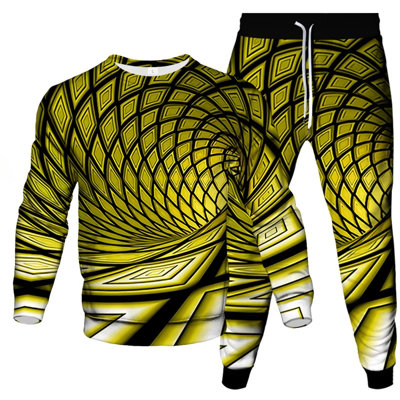 Colorful Tie Dye Vortex 3D Print Men's Sportswear Set New Long-Sleeved T Shirt Pants 2-Piece Set Oversized Pullover Men Clothing 2