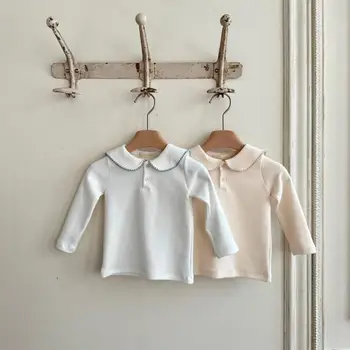 2025 Autumn New Baby Long Sleeve T Shirts Infant Girl Lapel Blouse Toddler Boy Solid Tops Baby Shirts Kids Bottoming Clothes