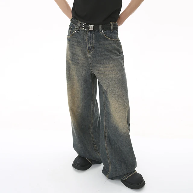 IEFB Summer Men's Denim Pants Old Blue Washed Male Jeans Straight Casual Menwear Loose Wide Leg Trousers New Fashion 9C354 4