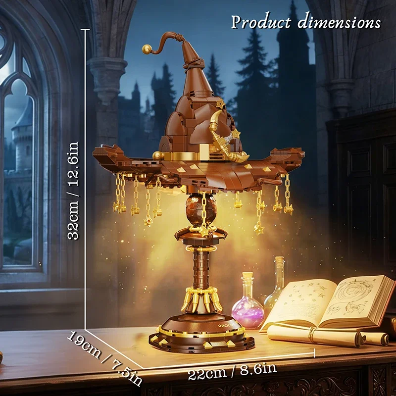 698PCS 매직햇 데스크 램프 빌딩 블록 시뮬레이션 데스크 램프 창의적인 판타지 브릭 장난감 마법사 모자 야간 조명 성인 선물