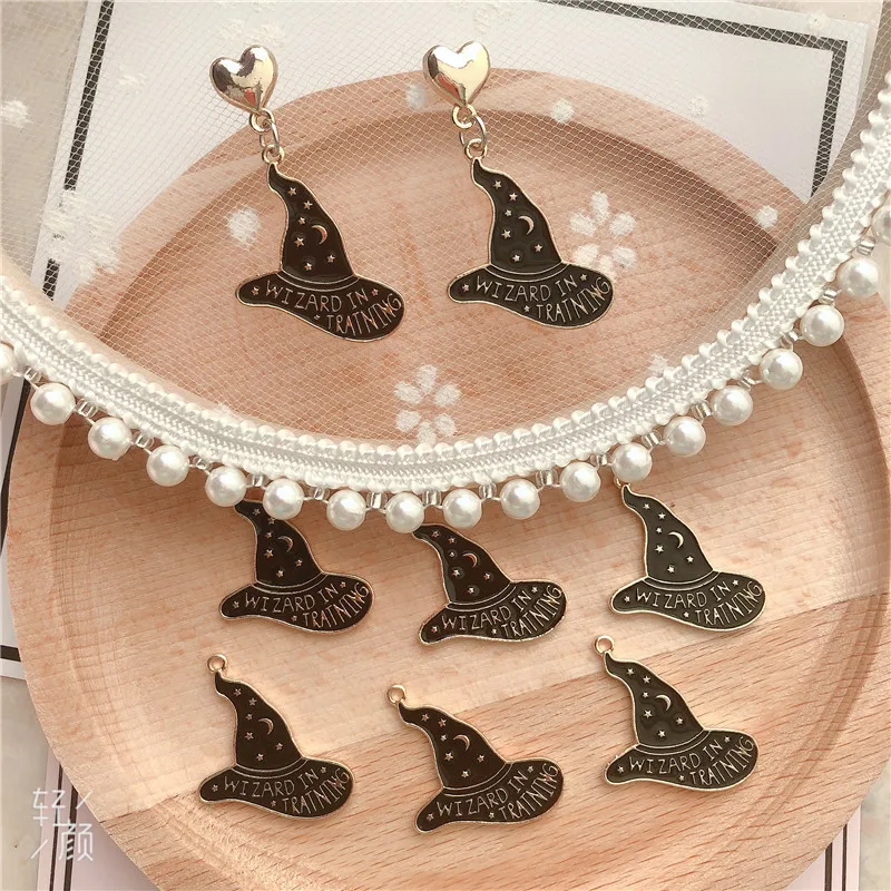 10pcs/pack Halloween witch hat Enamel Charms Craft Metal  Earring Charms Keychain DIY Jewelry Making Zinc Alloy