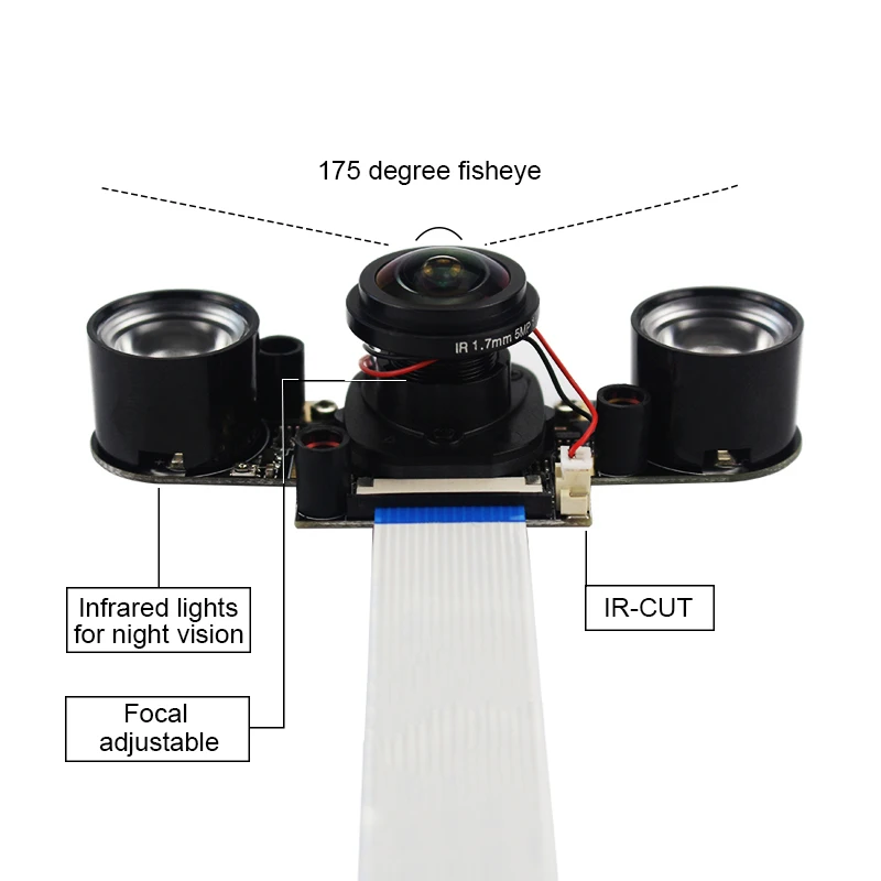 라즈베리 파이 5MP 카메라 OV5647 1080P 옵션 광각 야간 투시경 IR-CUT Fisheye 웹캠, 라즈베리 파이 4 모델 B 3B Plus