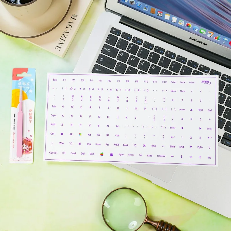 Complete Keyboard Key Set with Tweezers and Peel-Off Character Stickers