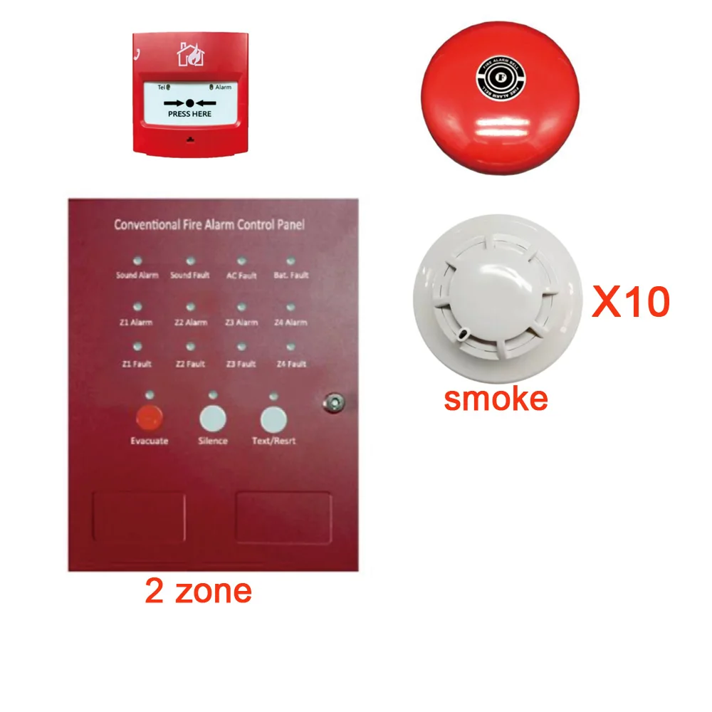 Conventional Fire Alarm Control Panel With Smoke Detector And Heat Detector Emergency Call Point Button Not Addressable