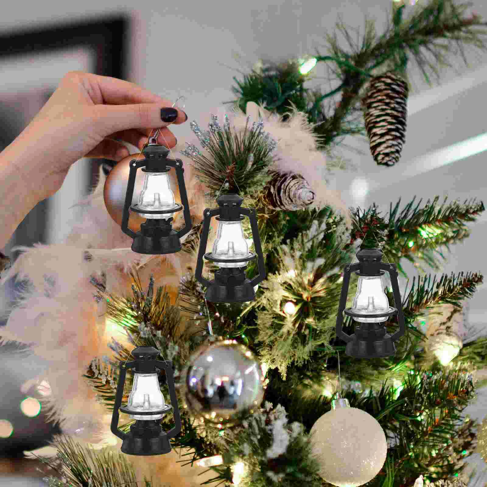 Mini Kerosene Lamp Xmas Decor Lantern Light Adorn Shaped Christmas Ornament Model Miniature Tree Hanging 10 Pcs