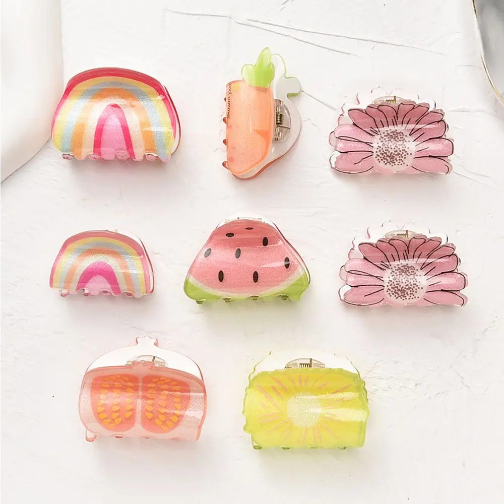 Sweet Carrot Daily Acrylic Lemon Daisy Fruit Hair Claw Rainbow Barrettes Women Hair Accessories Korean Style Hair Clip ineonlife neon sign led light chili tomato eggplant carrot acrylic wall bar party office room bedroom kitchen vegetable decorate