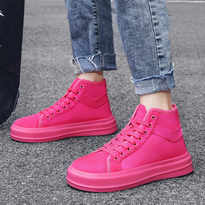 

High-TOP Sneakers Women Men Bright Canvas Shoes Punk Trainers Platform Boots Unisex Lace Up Casual Shoe Hip Hop Streetwear Flats
