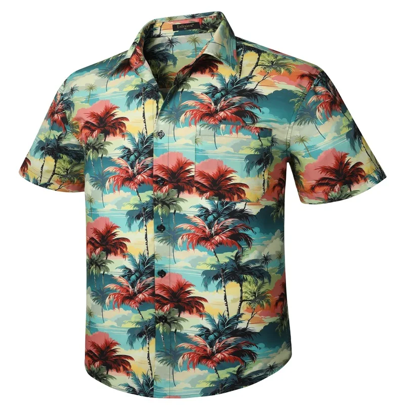 thumbnail image 1 of Camisas hawaianas para hombre, camisa informal de manga corta con estampado floral y botones, estilo tropical, para vacaciones de verano, playa, Aloha, 1 of 5