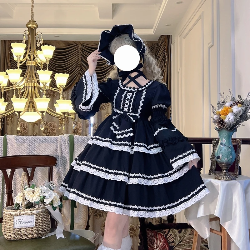 Kawaii Lolita Japanese Sweet Op Dress Women Elegant Gothic Long Sleeve Princess Party Dresses Victorian Girly Harajuku Vestidos