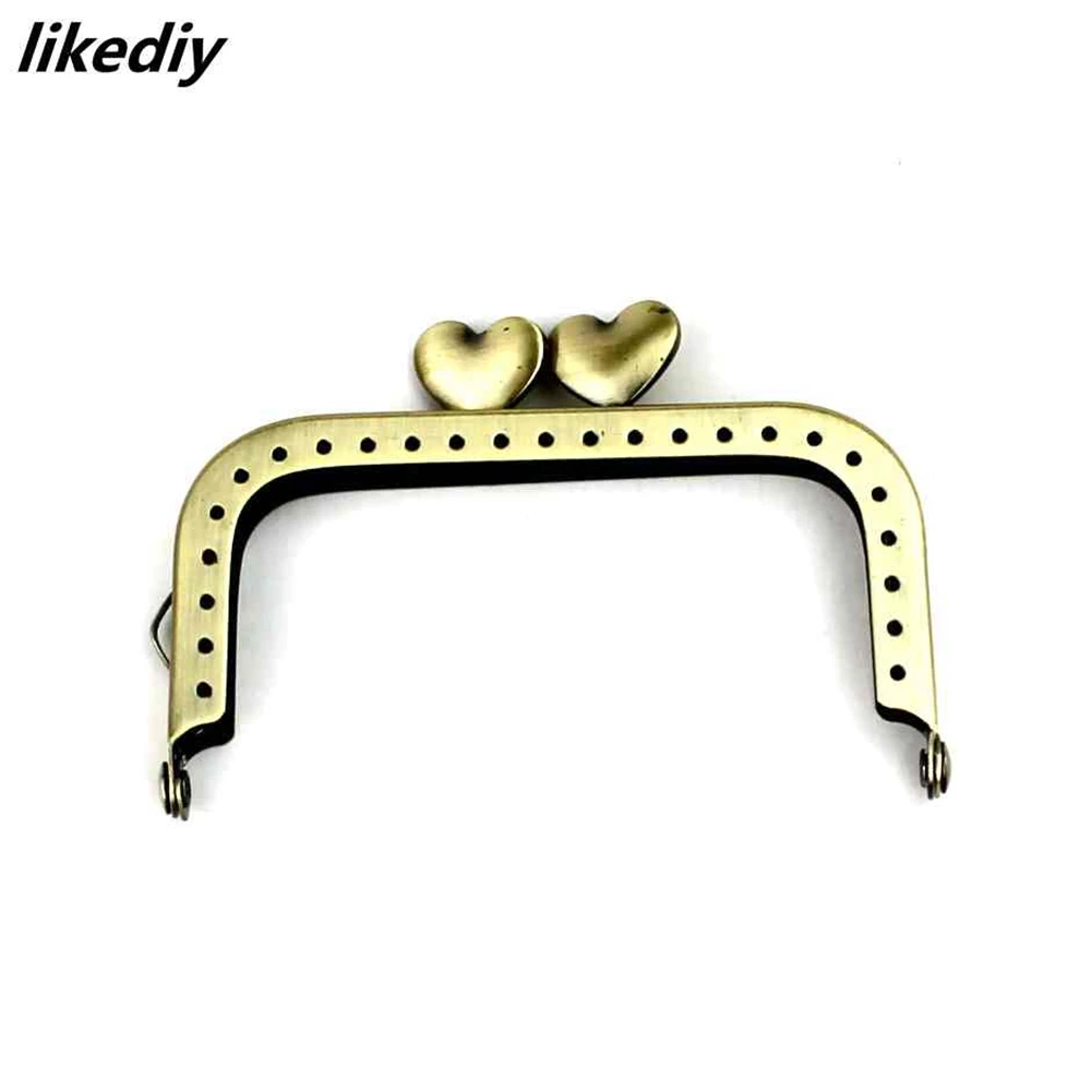1 Piece 8.5 CM Antique Bronze or Silver Square Metal Purse Frame Love Heart Kiss Clasp For Bag Accessory