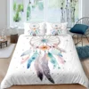 Dream Catcher Duvet Cover Set Purple Bedding Set Chic Boho Mandala Floral Feather Design Galaxy Comforter Cover Set Queen Size 3
