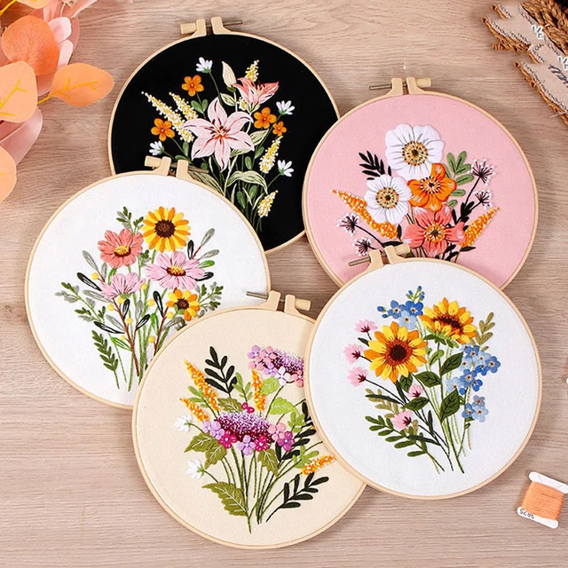 DIY Flower Embroidery Kit for Beginner Pattern Printed Needlework Cross  Stitch Set Starter Kit Ribbon PaintingSewing Art Craft - AliExpress