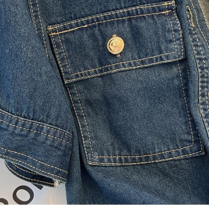 Streetwear Women's Denim Jackets Short Sleeve Summer Jean Jacket Outwear Ropa Mujer Fashion Retro Vintage Coat Cropped Tops - 6