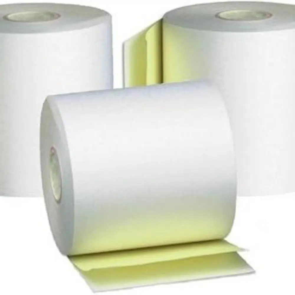 TEK POS-3" x 90'-White/Canary Carbonless Receipt Roll Paper Two-Ply 50 Rolls