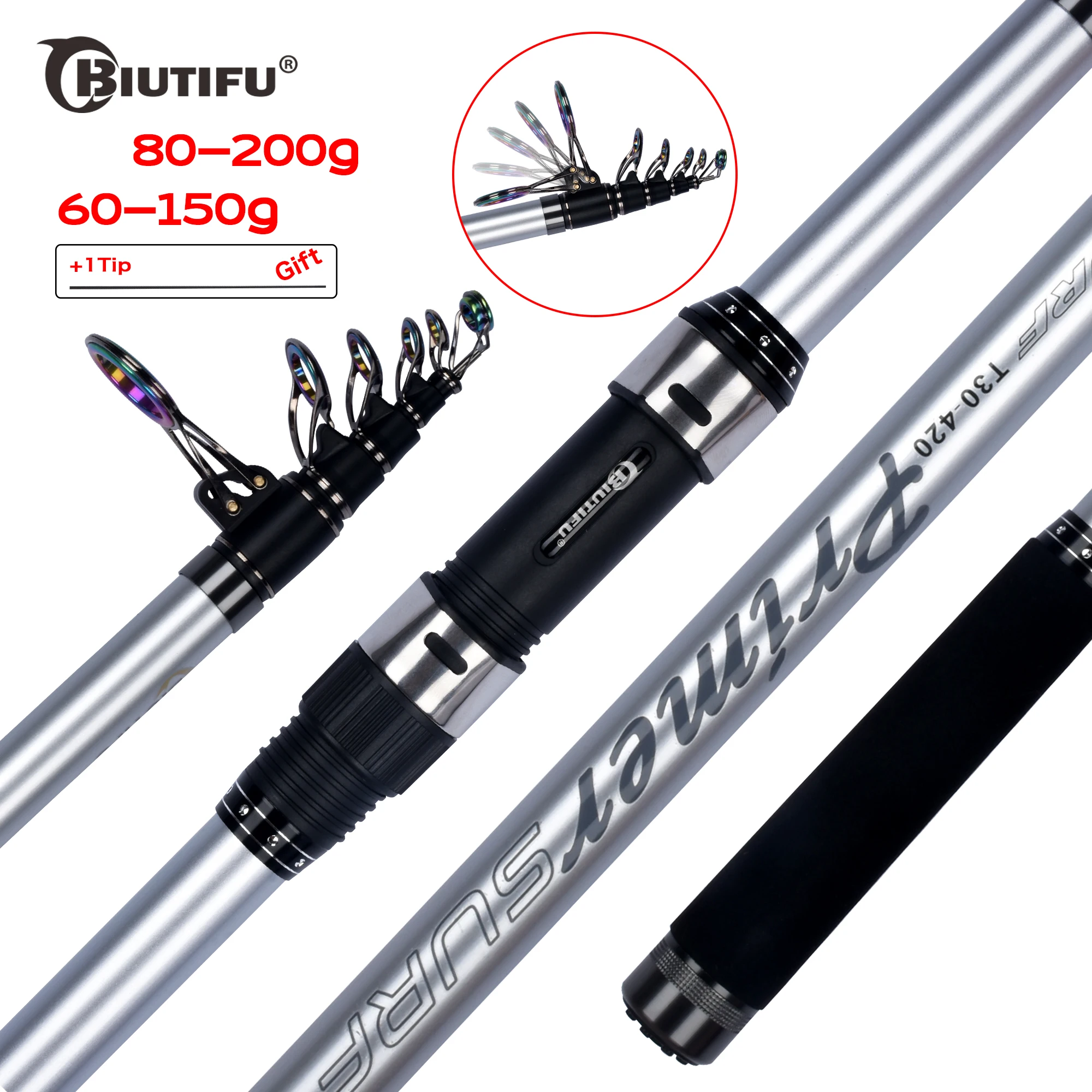 5.3/5.0/4.5/4.2/3.9m Telescopic Fishing Travel Spinning Power 60-200g Throw Surfcasting Shore Casting Fishing Rods