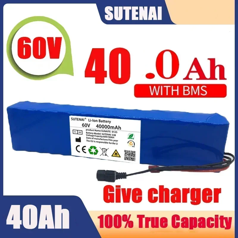 

New Electric Bike 60V 100000mAH100Ah 16S2P 18650 Lithium Ion Battery Pack E-Bike Scooter With BMS + 67.2V Charger