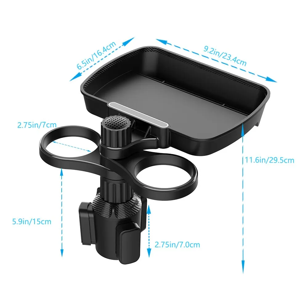Dual Cup Holder Expander Adjustable 360&deg;Rotating Multifunctional Car Seat Cup Holder Snack Tray Drink