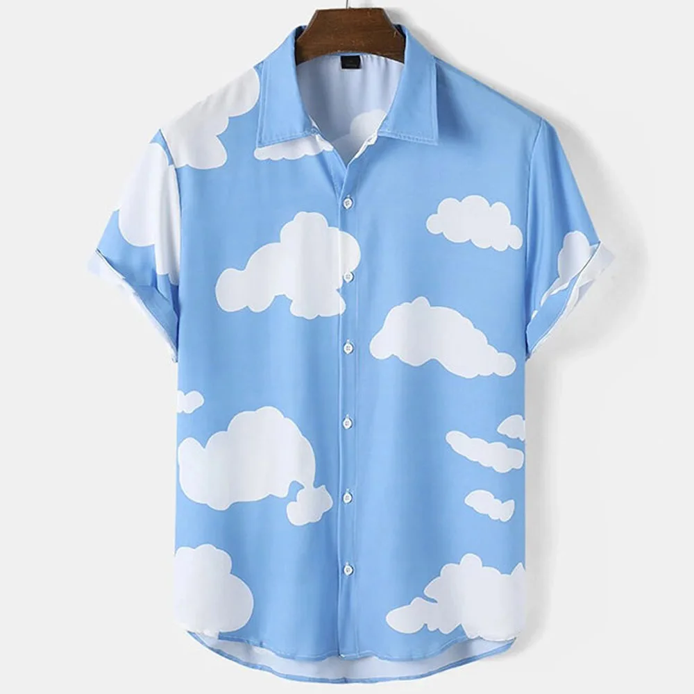 Men's Shirts Short Sleeve Cloud Printed Tops Hawaiian Holiday Shirts Fashion Unisex Shirt Summer Tees Casual Oversized Clothing t shirts tees summer feeling sunny beach tropical island sunrise beach t shirt tee in gray size s xl