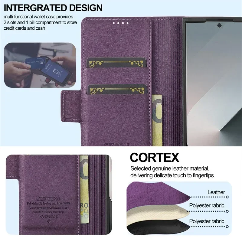 Étui de téléphone en cuir à rabat magnétique pour Samsung Galaxy Z Fold 7 6 5 4 3 5G Fold6 Fold5 Fold4 portefeuille couverture de carte Etui Coque – Image 4