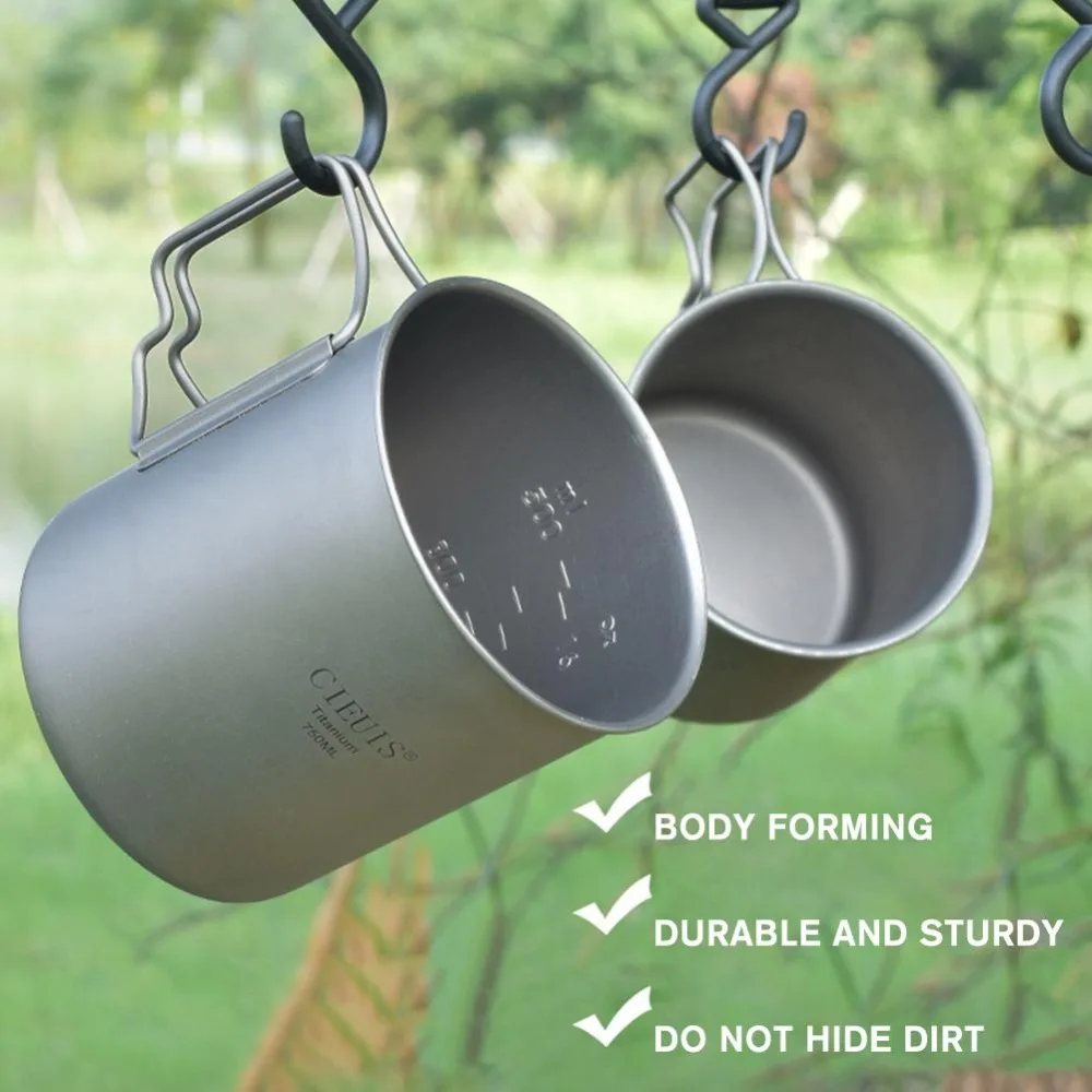 Portable Cups Portable Folding Cups Titanium Cup Titanium Tableware 420ML Pure Titanium Titanium Cup Portable with Foldable Handle with Lid Drinking Cup Boil Water Ultralight Camping Mug Outdoor