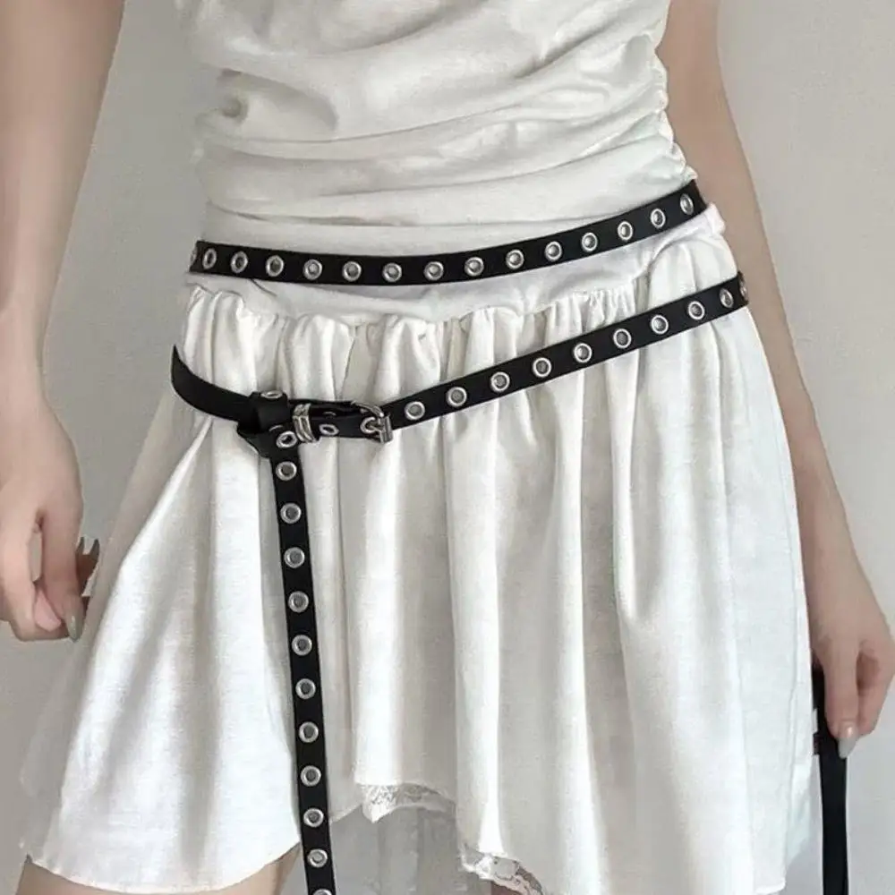 Rivet Eyelet Double Belt PU Leather DIY Wear Waist Belt 2025 Versatile  Circle Waist Chain Knotted Extra Long Thin Waistband Hot