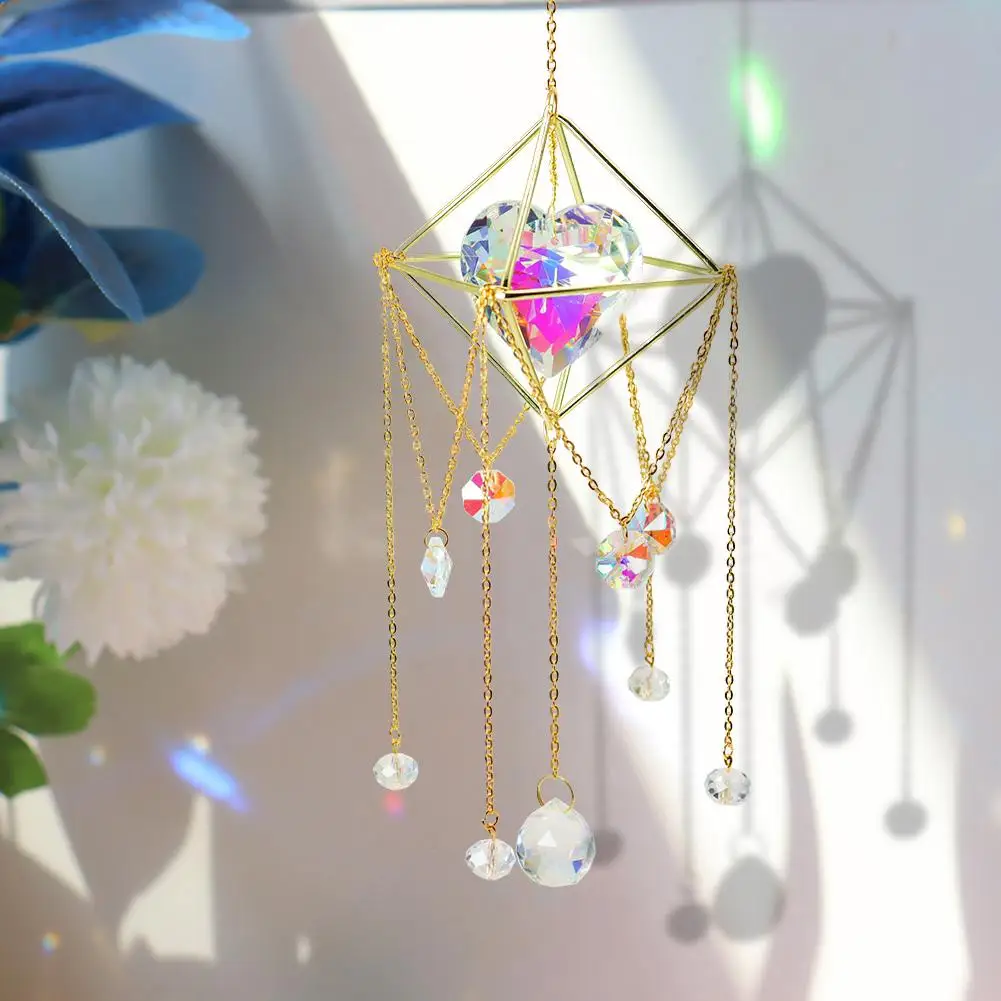Suncatcher Crystal Love Heart Chandelier Pendant Prism Hanging Lamp Ornament