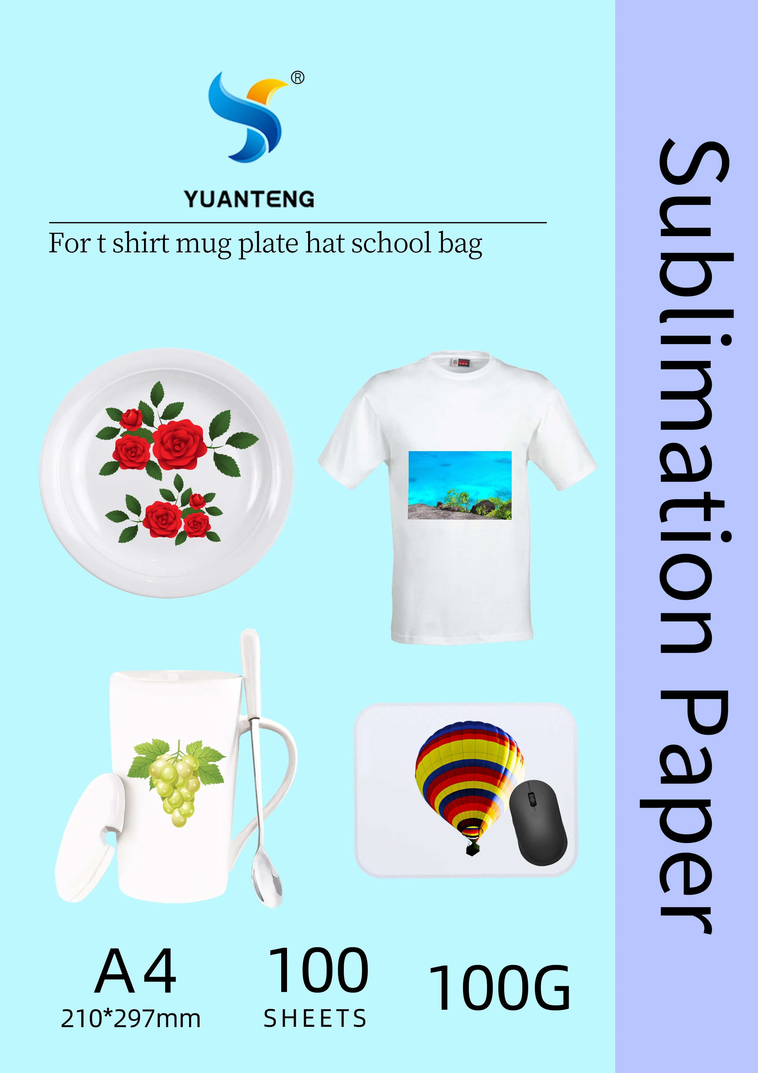 

100 sheets Sublimation Heat Transfer Paper Print on T-shirt hat school bag for Inkjet Printer DIY Craft Supplies mug plate