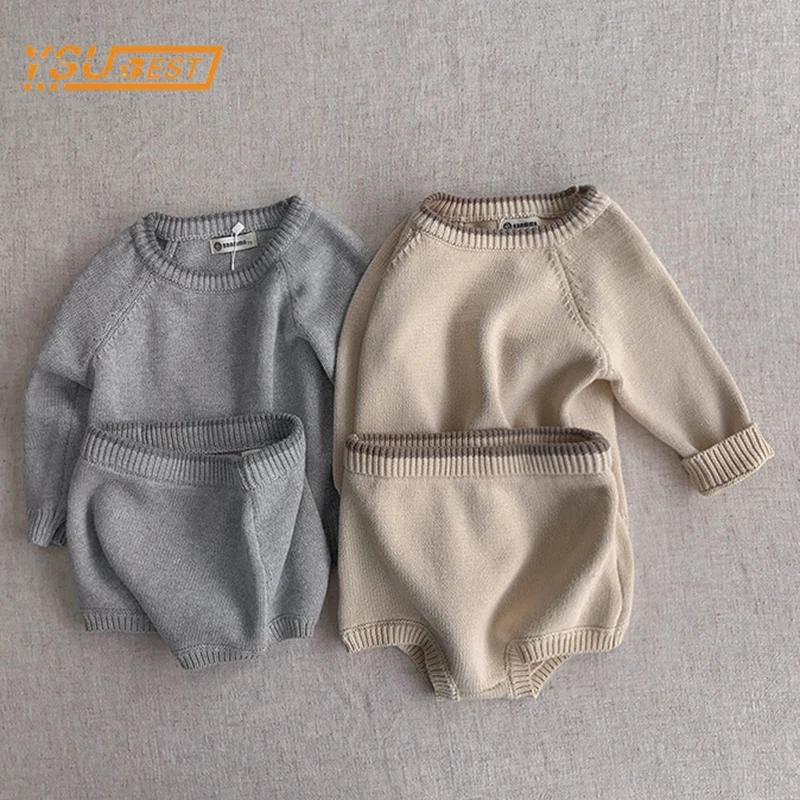 

Autumn Infant Kids Boys Girls Long Sleeve Solid Color Sweater + Shorts Clothing Sets Baby Boy Girl Children's Clothes Suit