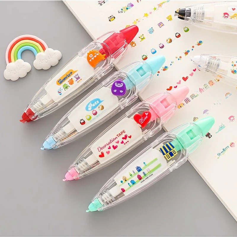 

Cartoon Floral Sticker Tape Pen Funny Kids Stationery Notebook Diary Decoration Tapes Label Sticker Paper Decor for Children Toy