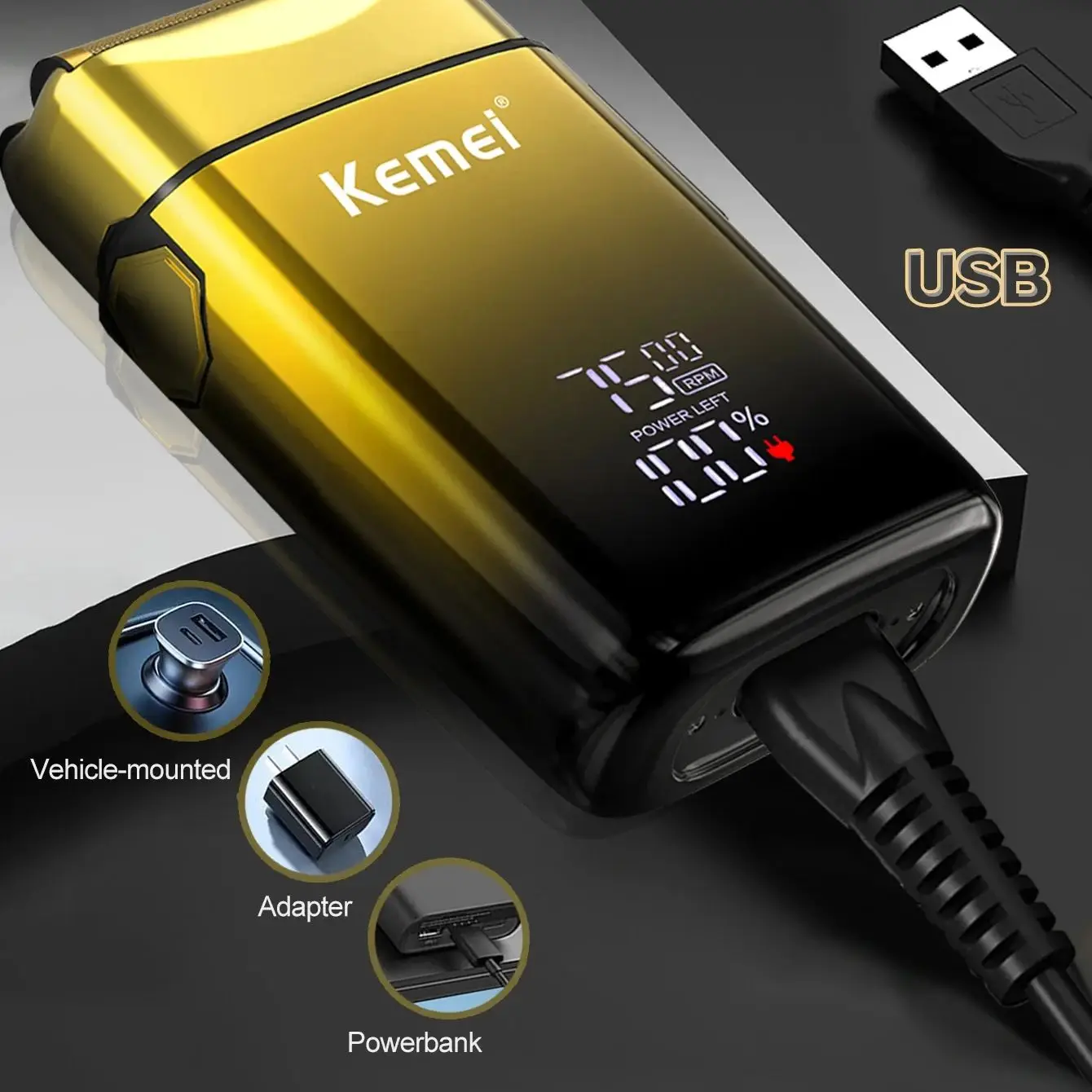 Electric Shaver Kemei TX10 LED Display Rechargeable