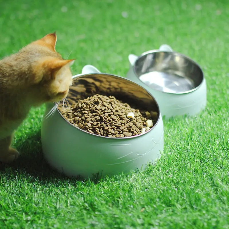 

200/400ML Cat Bowl 15 Degrees Raised Stainless Steel Non Slip Puppy Base Cat Drinker Tilt Neck Protection Pet Bowl