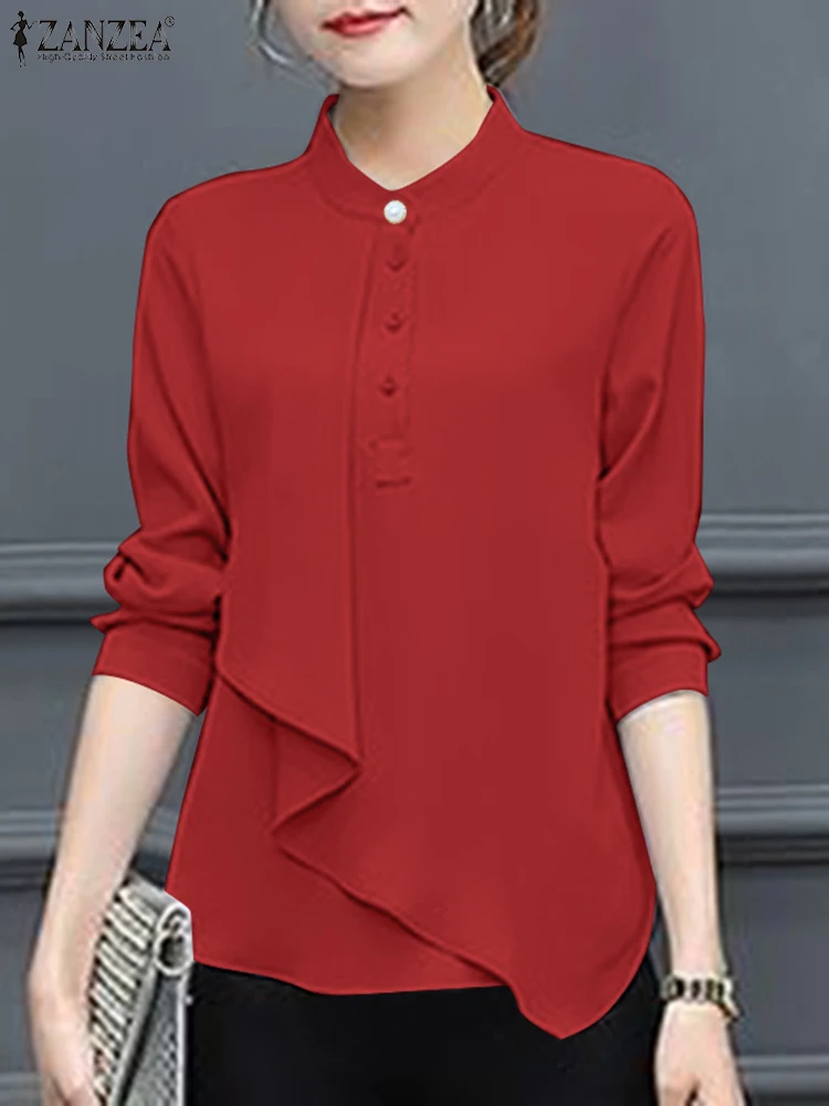 

Элегантная Рабочая блузка 2024 ZANZEA, Весенняя модная однотонная офисная рубашка, повседневные женские офисные Топы с длинным рукавом, туника, женские блузы
