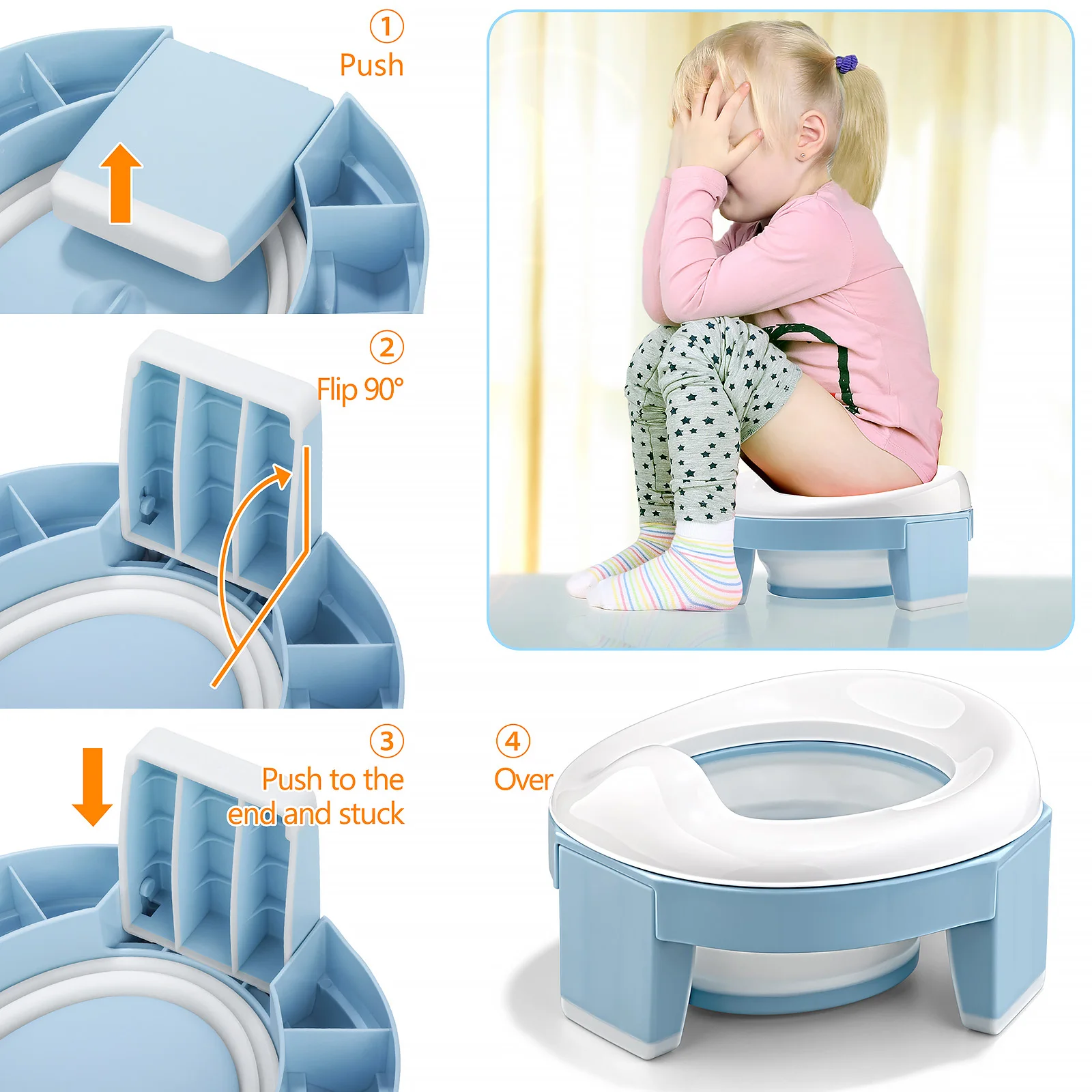 TYRY.HU Baby Portable Toilet Multifunction Pot Silicone Baby Folding Potty Training Seat 3 in 1 Travel Training Chair Toilet Pot 4
