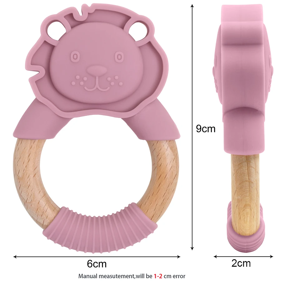 1PCS Tier Silikon Beißring Holz Lion Ring Baby Gesundheit Krankenschwester Geschenk Für Baby Molaren Zähne Pflege Zappeln Spielzeug Neugeborenen zubehör