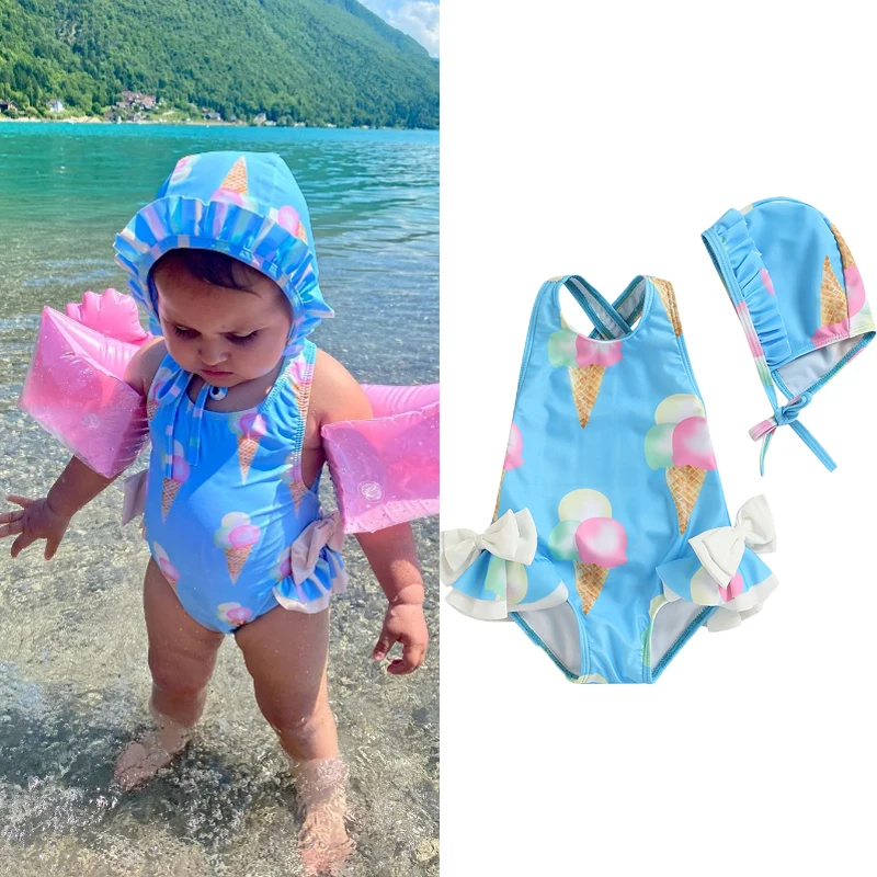 Toddler Girls Bikini Ice Cream Print Sleeveless Backless Swimsuit Back ...