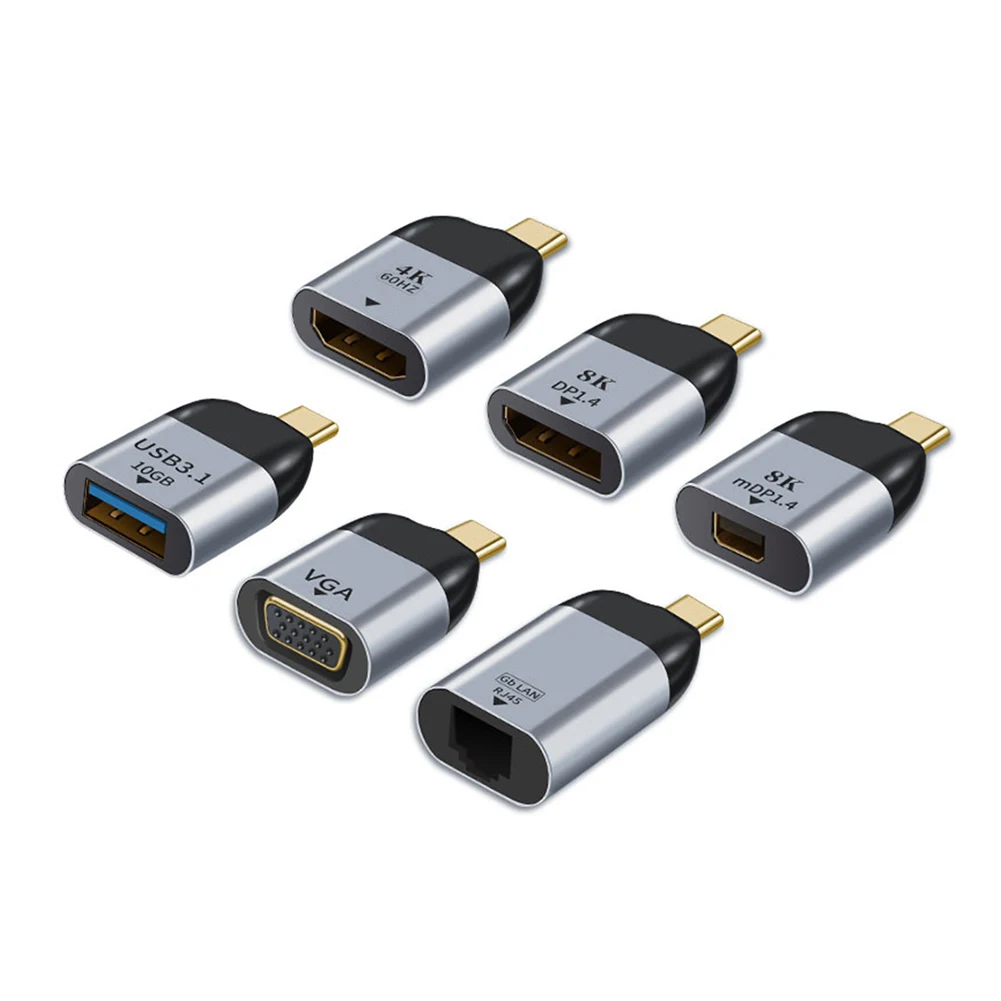 

USB C Adapter Type-C Thunderbolt3 to 10Gbps USB3.1 OTG/8K DP1.4/VGA/4K HD Display Converter 1000Mbps RJ45 Ethernet for Macbook