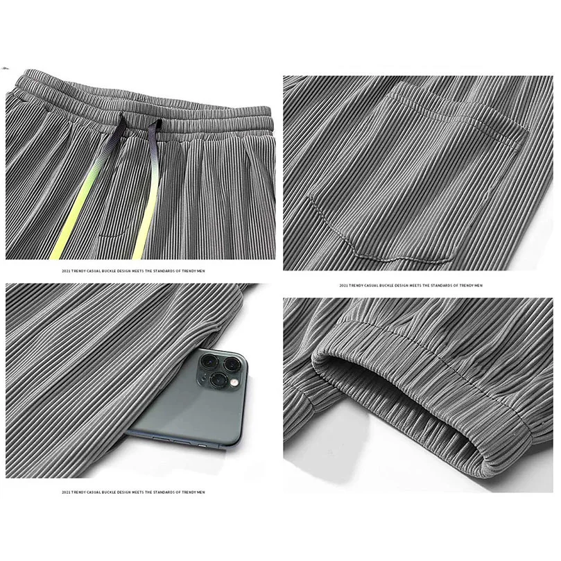 Men Summer Invisible Zipper Open Crotch Ice Silk Jogger Pants Thin Harem Male Oversized Sportswear Trousers