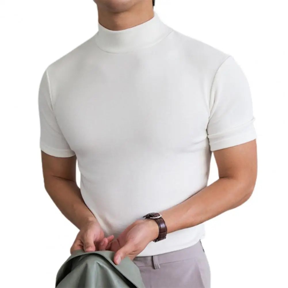 

Summer Men T-shirt Base Top Short Sleeve Simple Half High Collar Basic T-shirt Fashion Daily Clothes