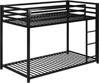 DHP Miles Low Metal Bunk Bed Frame for Kids, With Built-in Ladder, High Guardrail and Metal Slats, Floor Bed Bottom Bunk, No Box 1