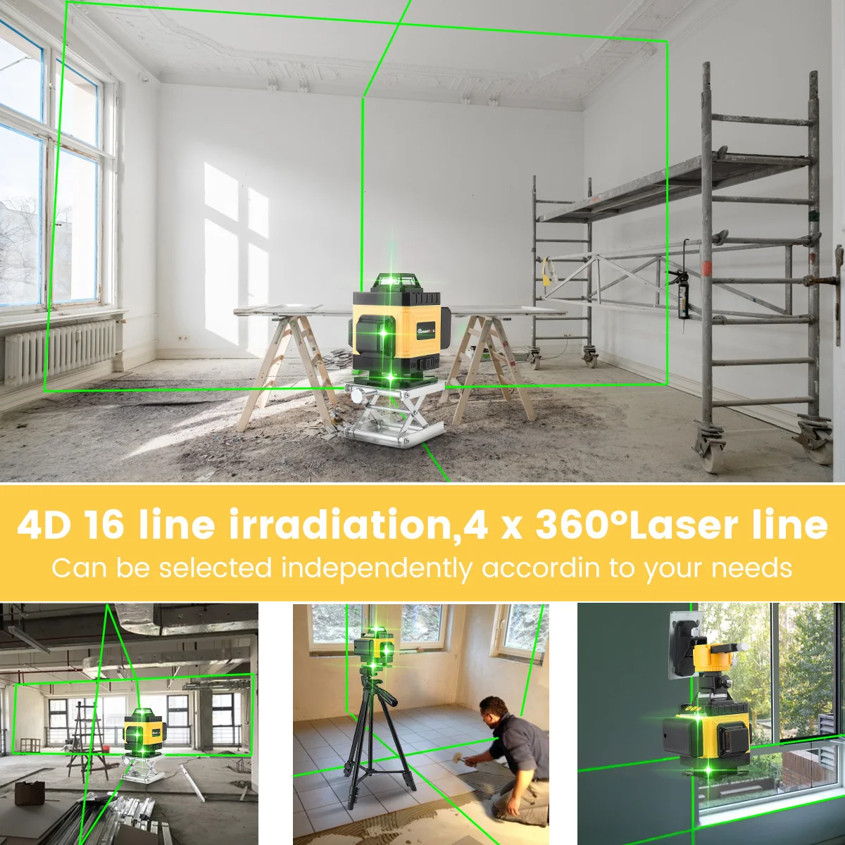 MUSTOOL 4D 16 Laser Level 16 Linien 360 ° Selbstnivellierend mit rot-blau-grünem Licht, IP54, wasserdicht, hohe Präzision, 0,2 mm/m – Detail 11