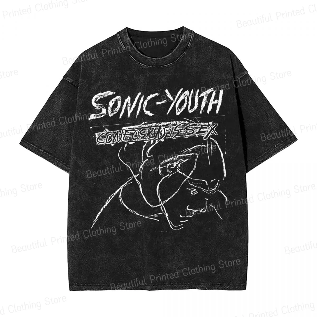 thumbnail image 1 of Camiseta de hombre Sonic Youth con estampado divertido de banda musical, camisetas de cuello redondo, transpirables, camisetas divertidas de algodón, 1 of 5