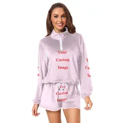 New Fashion Sporty Sweatsuits Ladies Two-piece Zippered Cropped Hoodie and Shorts Suit Sportswear for Women Customized image