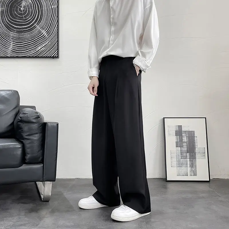 Trousers For Men Brown Fluid Draped Baggy Stylish Tailoring Summer Man Suits Pants Clothing Premium Thin Casual Up